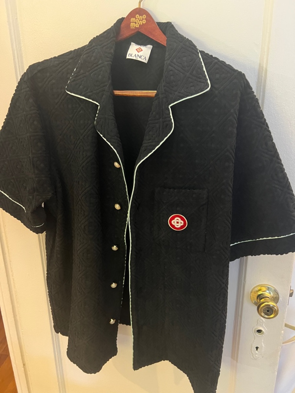 Blanca Black Quilted Button-Up Shirt with Cream Piping